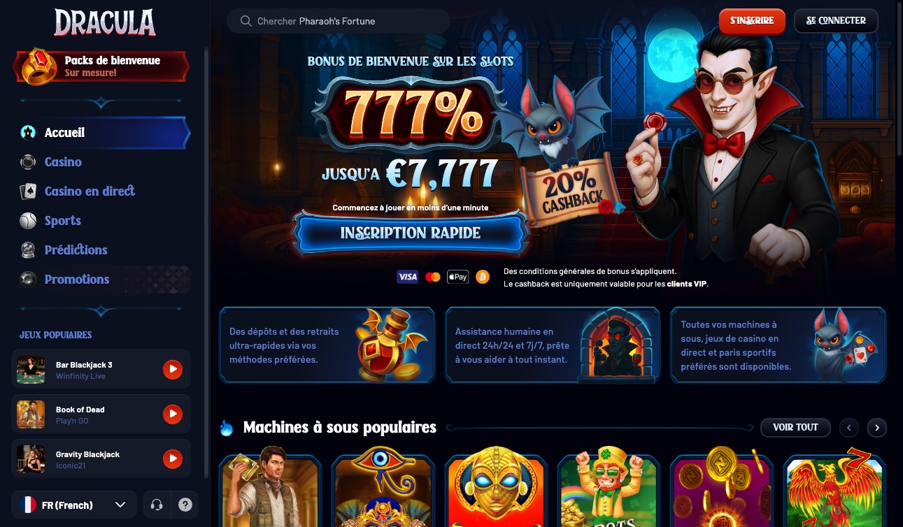 Capture d&rsquo;écran du site Dracula Casino