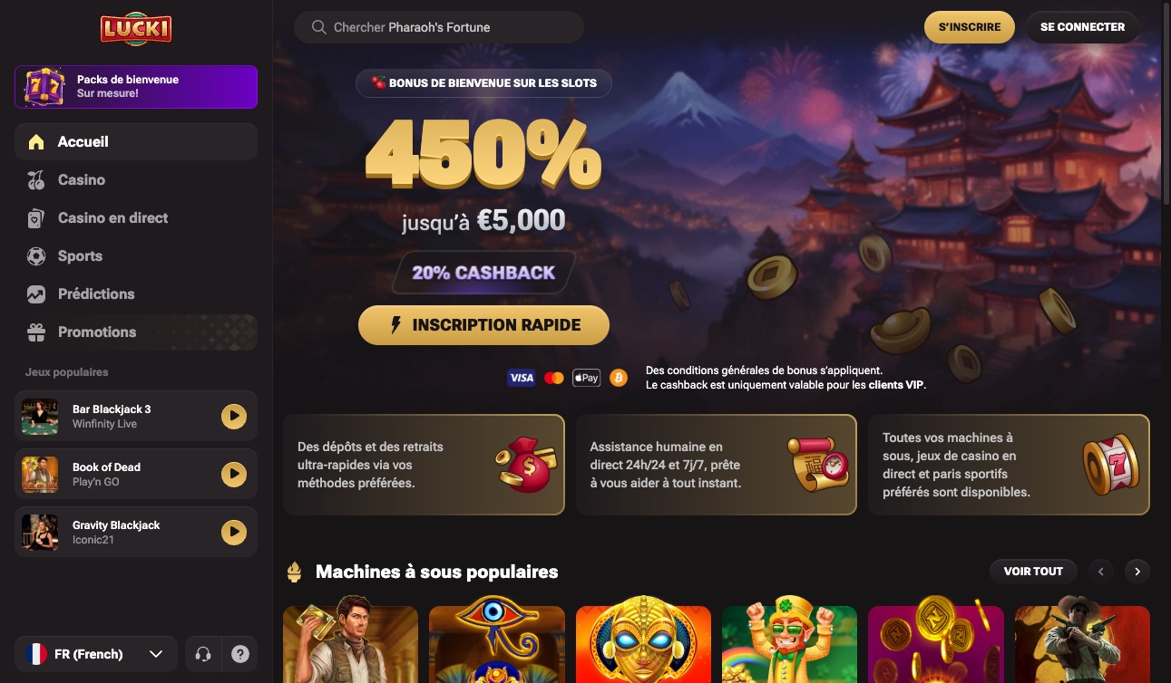 Capture d&rsquo;écran du site Lucki.Casino