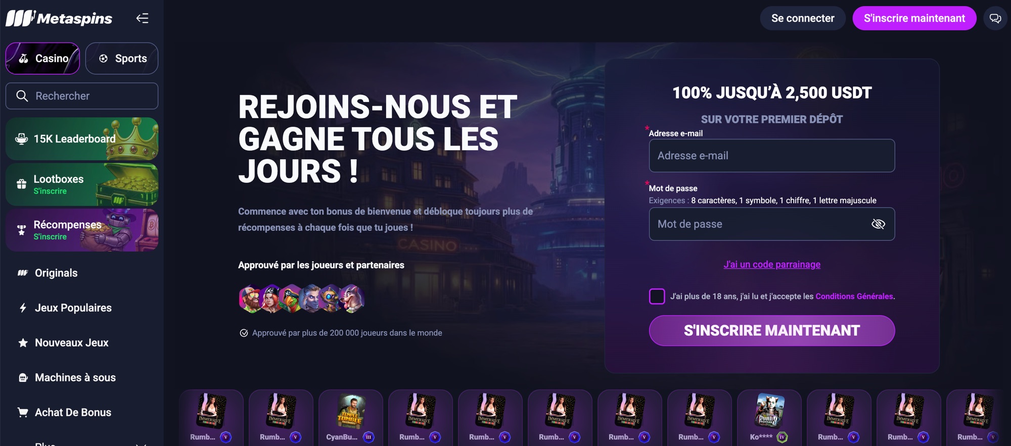 Capture d&rsquo;écran du site Metaspins