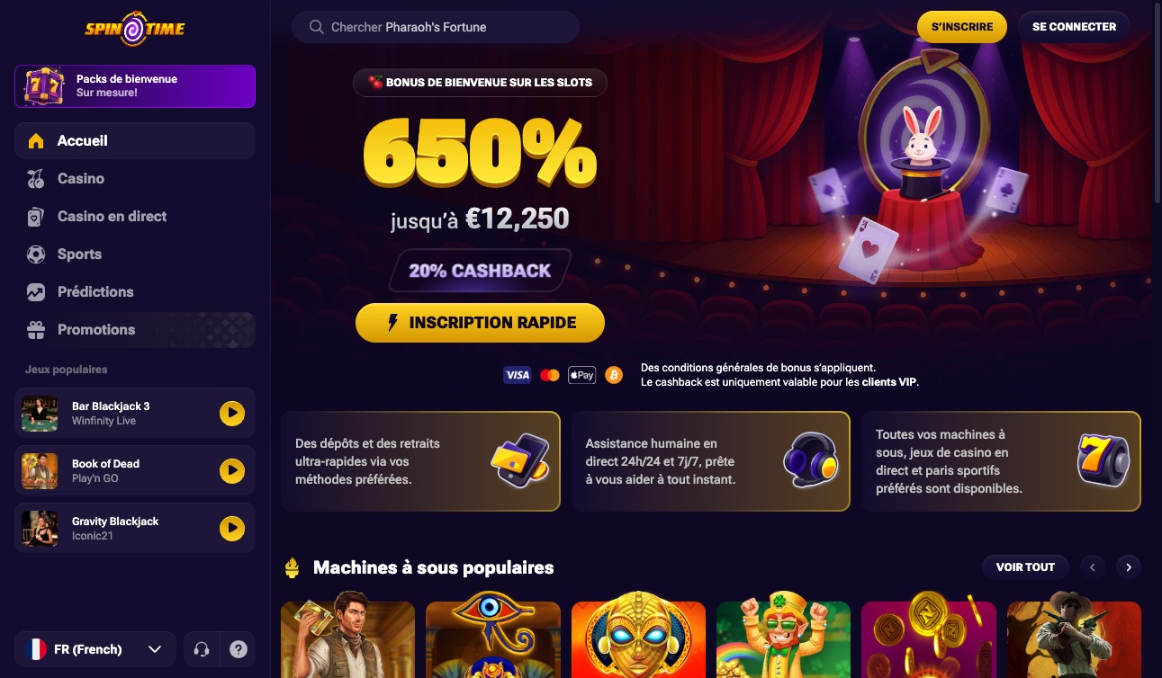 Capture d&rsquo;écran du site Spin Time